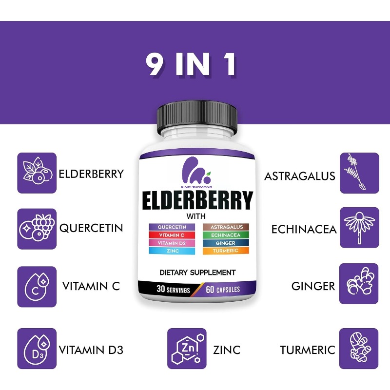 Echinacea - Elderberry Extract Capsules Contain Quercetin, Vitamin